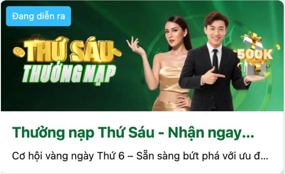Khuyến mãi thưởng nạp thứ 6 hàng tuần tại nhà cái lu88